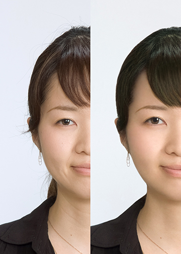 証明写真の修整前と修整後の比較